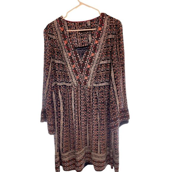 Anthropologie Mauve Boho Floral Print V-Neck Tunic Dress with Embroidered Detail - Picture 6 of 7